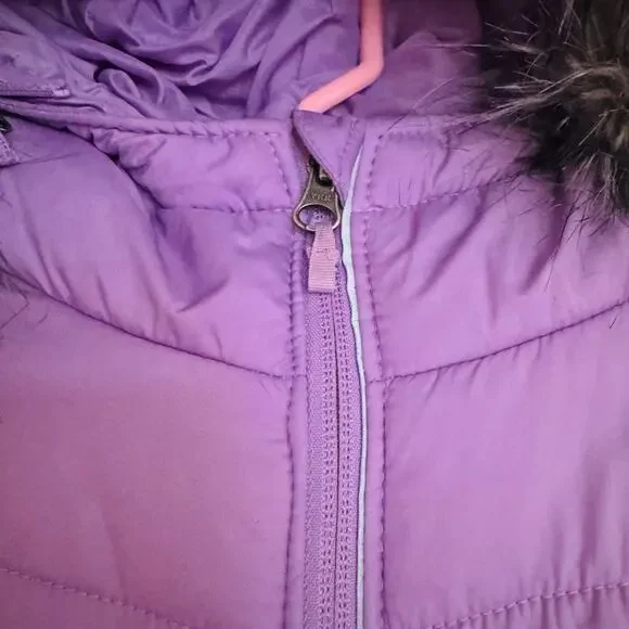 Columbia Girls Purple Katelyn Crest Hooded Winter Faux Fur Jacket Size Small 8